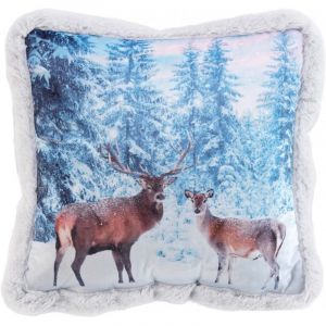 Douceur d'intérieur, Coussin (40 x 40 cm) Rennes, Velours Imprimé Finition Imitation Fourrure