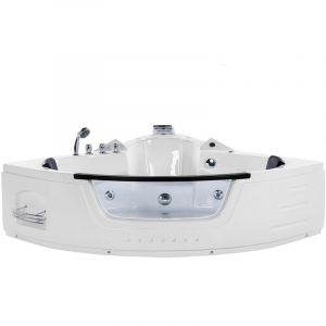 Image de Beliani Bain à Remous Baignoire Balnéo d'Angle Moderne en Acrylique Blanc 144 cm avec Hydromassage et Lumière led et Surface Vitrée pour 2 Personnes