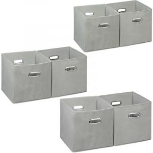 Relaxdays 6x boîtes de rangement, sans couvercle, avec poignée, pliable, panier en tissu carré, 30 cm, à poser sur étagère, gris
