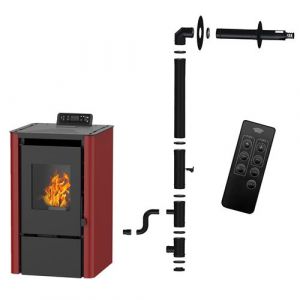 Poêle à granulés étanche Anita 7,6 kW Bordeaux Sannover + Kit d’installation Complet