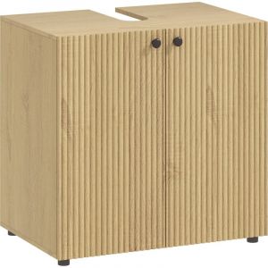 Homcom Meuble sous lavabo - 2 portes à fermeture amortie, étagère réglable - 60 x 39,8 x 58,5 cm, effet bois naturel