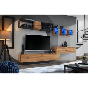 Image de AC-Déco Ensemble Meuble TV Design "Switch III" 280cm Naturel & Noir