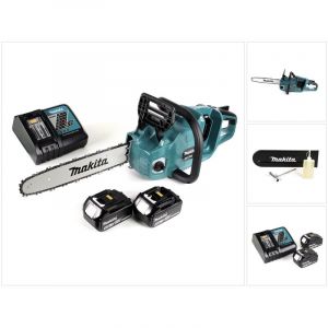 Makita DUC 355 RT2 Tronçonneuse d'élagage sans fil 36V (2x18V) Brushless 35 cm + 2 x Batteries 5,0 Ah + Chargeur Rapide