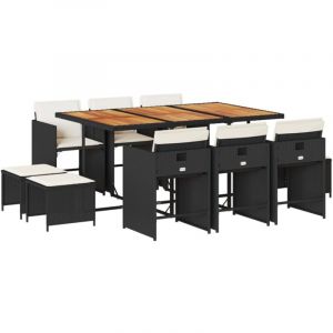 VidaXL Ensemble à manger de jardin 11 pcs coussins noir résine tressée