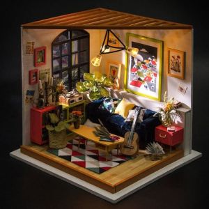 ROBOTIME DIY Modèle de salon Adorable maison de poupées miniatures avec meubles et accessoires Mini Maison 3D Puzzle