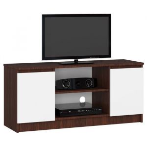 Meuble tv pour salon Akord Wengé 120 cm 2 portes façade Blanche 2 étagères 120x40x55 cm