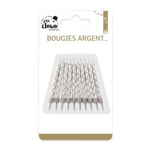 Ruedelafete Paquet de 10 Bougies anniversaire avec bobèche, Argent