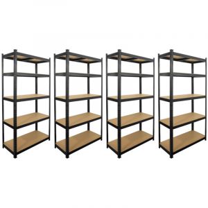Lot de 4 &eacute;tag&egrave;res modulables charges lourdes noire - m&eacute;tal - 5 plateaux - 875 Kg - 180 x 90 x 40cm - rangement garage atelier