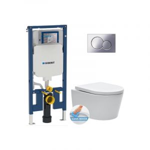 Geberit Pack WC b&acirc;ti-support UP720 extra-plat + WC sans bride SAT + Abattant softclose + Plaque chrome brillant (SLIM-SATrimless-N)