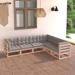 VidaXL Canapé d'extérieur modulable 6 pièces en bois de pin avec coussins gris