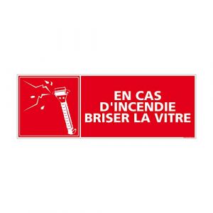Panneau Bris de Glace Incendie. En Cas d'Incendie Brisez la Vitre. Autocollant Bris Glace Incendie, Panneau pvc, Alu - Adhésif - 210 x 75 mm - Adhésif