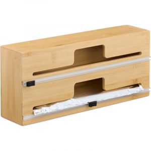 Relaxdays Distributeur de Film Plastique 2 roulettes pour tiroir Bambou H x L x P : 14,5 x 33,5 x 8 cm - Rangement pour Film de Cuisine - Naturel