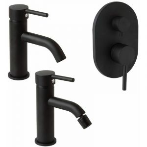 Lot de mitigeurs noirs de salle de bain pour lavabo, bidet et douche avec déviateur fassa