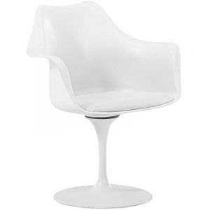 Privatefloor Chaise de salle &agrave; manger avec accoudoirs - Chaise pivotante blanche -Tulipan Blanc