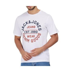 Jack & Jones Jjmikk Tee SS Crew Neck T-Shirt, Blanc/imprimé : Grand, L Homme