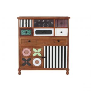 Image de Pegane Visiodirect Commode en bois marron avec 2 portes et 7 tiroirs - Largeur 90 x Hauteur 104 x Profondeur 40cm