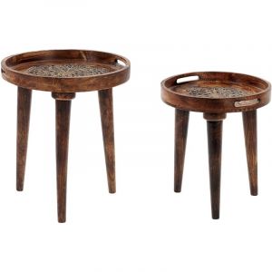 Beliani Lot de 2 Tables d'Appoint Sombres en Bois de Manguier &agrave; Plateau Creux Tr&eacute;pied Astai
