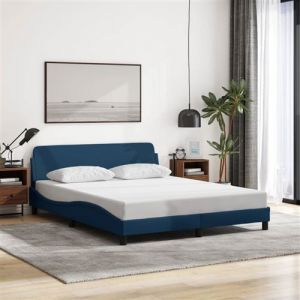 VidaXL Cadre de Lit avec Tête de Lit, Lit Rembourré avec Sommier à Lattes, Lit Double avec Pied Chambre à Coucher, Bleu 160x200 cm Tissu