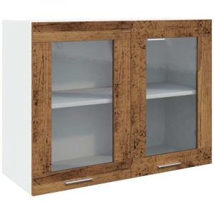 VidaXL Armoire verre suspendue vieux bois 80x31x60cm bois ingénierie