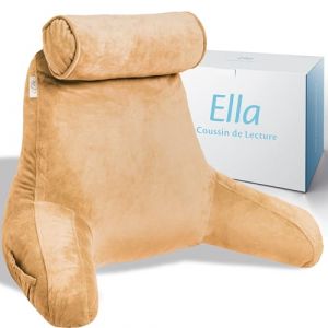 Ella Coussin de lecture avec rouleau pour la nuque - Coussin de relaxation - Coussin de siège - Soutien du bas du dos - Coussin de lecture paresseux - Brun velouté