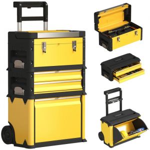 Homcom Servante d'atelier - servante outillage 3en1 - 2 bo&icirc;tes &agrave; outils compactes + coffre - acier PP jaune noir