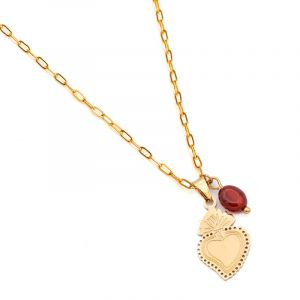 Nature & D&eacute;couvertes Collier c&oelig;ur ex-voto cornaline et acier inoxydable