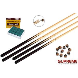 Supreme 4 queues de billard 1/2 + procédés + craies