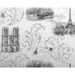 Image de Edem Papier peint romantique 9050-10 Paris Tour Eiffel Notre Dame Papier peint intissé gaufré shabby chic satiné blanc gris 10,65 m2