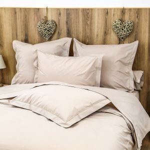 Linandelle Housse de couette unie coton Percale 200 fils DESIREE - Beige fonc&eacute; - 200x200 cm