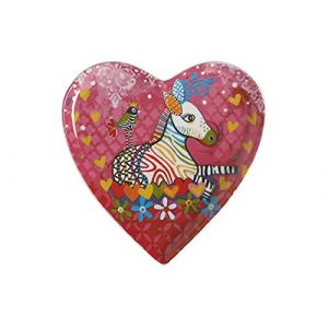 Maxwell & Williams - Petite Assiette en Porcelaine en Forme de Cœur, Motifs et Dessins de Zèbre et Oiseaux, Collection Love Hearts by Donna Sharam, 15.5 cm - Multicolores