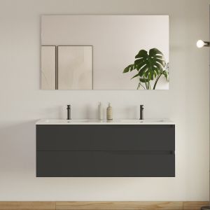 Meuble de salle de bain 120cm avec plan double vasque - 2 tiroirs - noir - LUNA