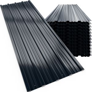 Kit de 24 t&ocirc;les trap&eacute;zo&iuml;dales anthracite 129x46cm pr&eacute;-perc&eacute;es