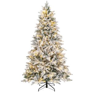 Coast sapin de No&euml;l artificiel 210 cm - design hivernal floqu&eacute; - 1684 pointes de branches - 300 lumi&egrave;res LED blanc chaud - articul&eacute; - blanc/vert