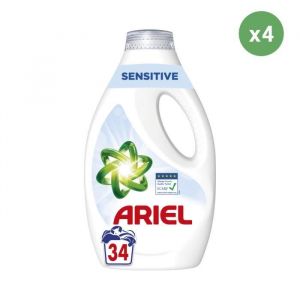 Ariel Lessive Liquide, 136 Lavages (4x34), Sensible, 0 % Colorants, Testé Dermatologiquement, Élimine Les Taches Incrustées, Impeccable Même En Cycle Court Et À Froid, Fabriqué en France