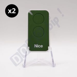 Nice Lot de 2 Télécommandes INTI2G - 2 canaux verts 433,92 MHz + 1 porte-clés Domobip
