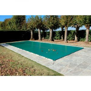 Bâche d'Hivernage Verte 7,60 x 4,60 m Pour Piscine Maximum 7 x 4 m avec Grille Centrale d'Evacuation - Fabrication Française - Direct Usine - 550