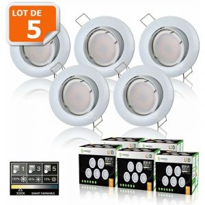 Lampesecoenergie 5 SPOTS LED DIMMABLE SANS VARIATEUR 7W eq.56w BLANC CHAUD ORIENTABLE FINITION BLANC