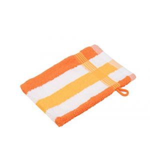 Gözze Lot de 4 gants de toilette rayés blanc, orange et jaune, 17x24 cm, 100% coton, excellente qualité 550 g/m, moelleux et