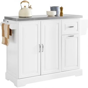 Sobuy Îlot de Cuisine à Roulettes avec Plateau Extensible, Meuble Rangement avec Tiroirs et Placard, Chariot de Service Mobile, Blanc, FKW128-ST