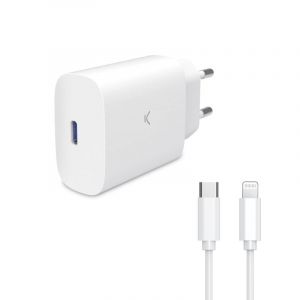 Chargeur R&eacute;seau Ksix PD 30W GaN/PPS + C&acirc;ble USB-C vers Lightning MFI 1m Blanc
