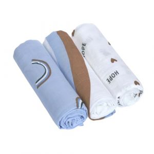 Lässig Couverture bébé Mousseline Puck 3 pièces en coton 80 x 80 cm/Heavenly soft Swaddle L Happy Rascals sky blue