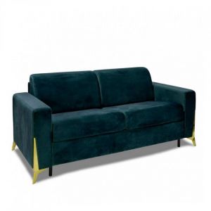 Italian Spirit Canap&eacute; convertible express 120 ONTARIO sommier lattes matelas 20 cm velours Velluto bleu p&eacute;trole