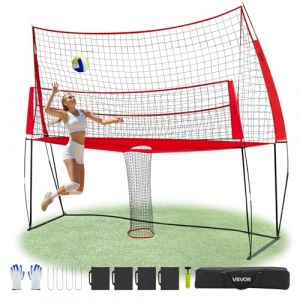 VEVOR Filet de Volley-Ball 2 en 1, Filet d'entra&icirc;nement de Volley-Ball Portable r&eacute;glable en Hauteur avec Retour de Balle, Installation Facile pour Service en int&eacute;rieur et en ext&eacute;rieur dans Le Jardin