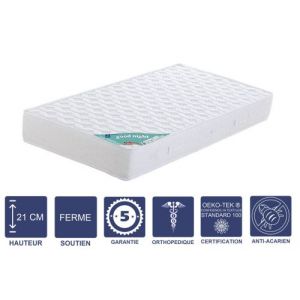 Image de Literie Julien Lot de 2 Matelas 100x200 x 21 cm Ferme Aertech+ 35 Kg/m3 HR Dernière Génération Très Respirant