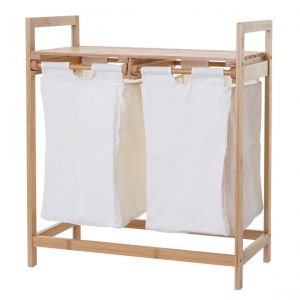 D&eacute;coshop26 Panier &agrave; linge trieur &agrave; linge en bambou 2 compartiments 74x64x33cm 70l blanc 04_0001293