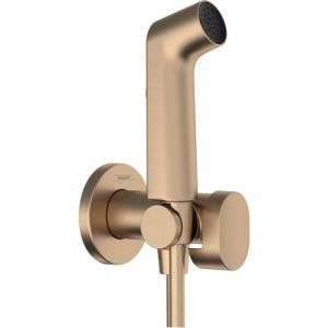 Hansgrohe 29230140 Bidette Handbrause 1jet S EcoSmart für Kaltwasser mit Brausehalter und Brauseschlauch 125 cm Douchette, Bronze brossé, rund