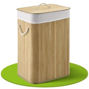 Panier à linge en bambou frisé - 72 L - Nature - Sac à linge amovible