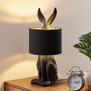 Lampe à poser 'Lorentina' en textile pour salon & salle à manger - noir, doré