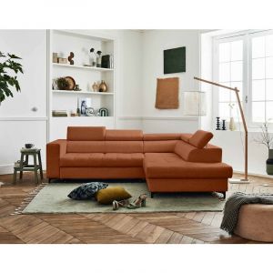 Canapé d'angle droit convertible 5 places en tissu terracotta