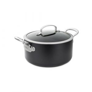 Greenpan Barcelona Casserole Antiadh&eacute;sive en C&eacute;ramique Saine Anodis&eacute;e Dure 18 cm/2,1L avec Couvercle, Sans PFAS, Poign&eacute;e en Acier Inox, Anti-Rayures, Induction, Va au Four, Va au Lave-Vaisselle, Noir